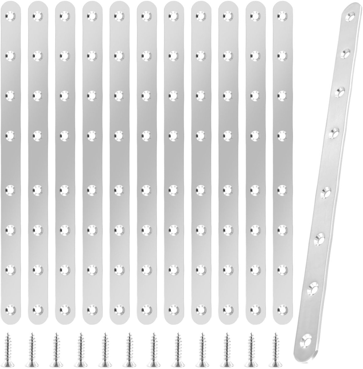 Allecto - Platte verbinders - Roestvrij staal - Voor meubels - Zilver - Geperforeerde platen - 12 stuks voor DIY projecten