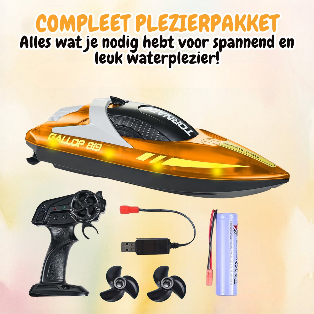 Pumpify Bestuurbare Boot – Waterspeelgoed – Met LED Verlichting – RC Boot – Snelheid Tot 15 km/h – 60m Bereik – Speelgoed Boot – Speedboot – Afstandsbestuurbare Boot - Speelgoed – 5 jaar – 6 jaar – 7 jaar – 8 jaar – 9 jaar – 10 jaar – Oranje — afbeelding 5