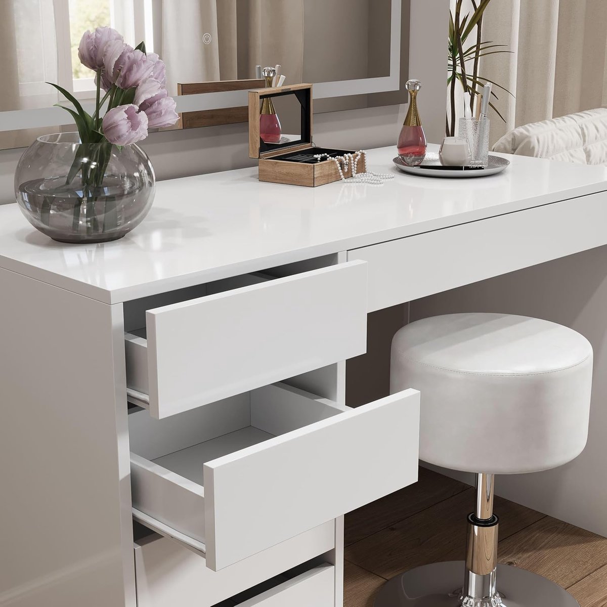 Luxe LED Kaptafel met Spiegel en 5 Lades 120x55x75 cm Wit Modern Design