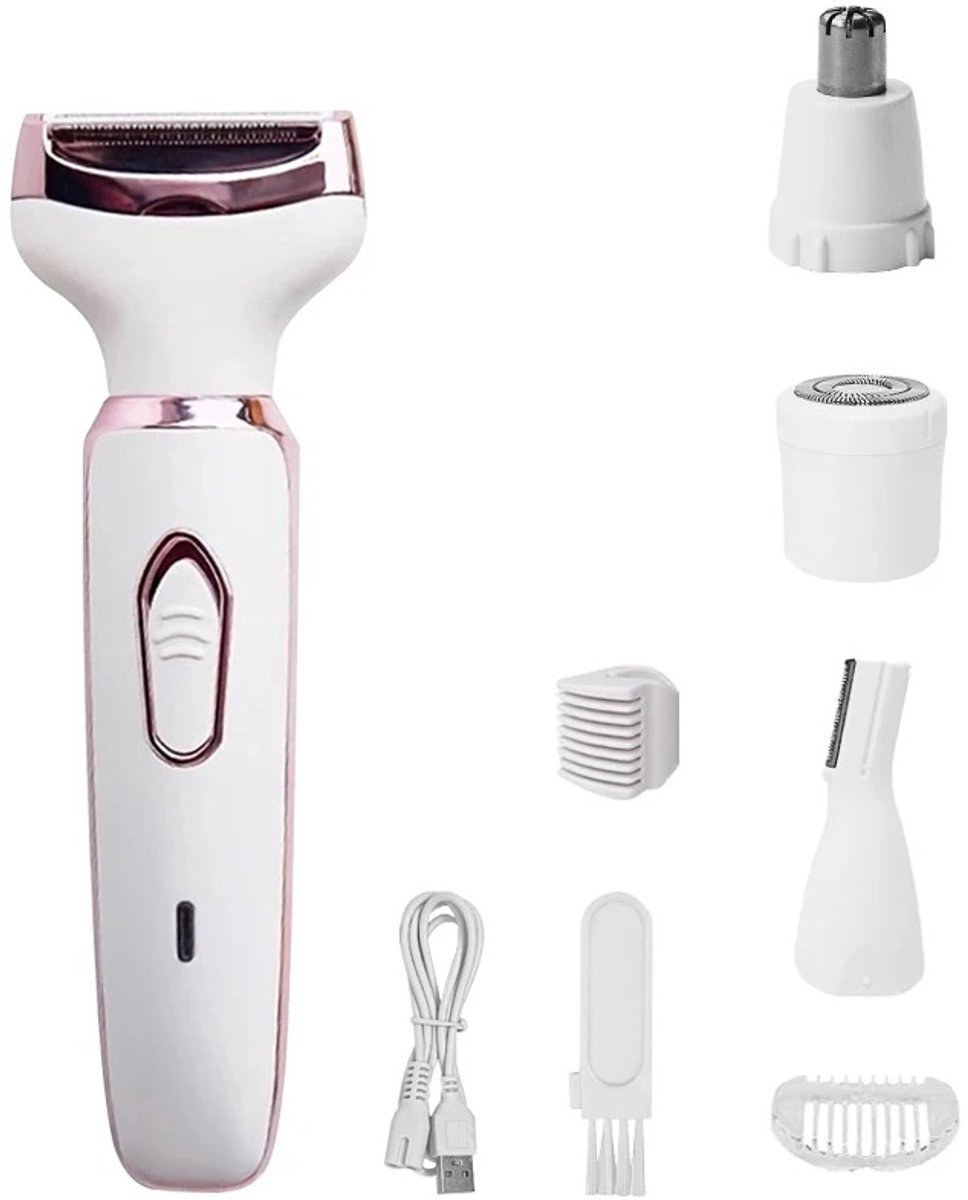 Je Huis 4-in-1 Elektrisch Scheerapparaat voor Vrouwen – Dames Trimmer & Epilator – Pijnloos Ontharen – Gezicht, Benen, Oksels & Bikini – USB Oplaadbaar & Draadloos