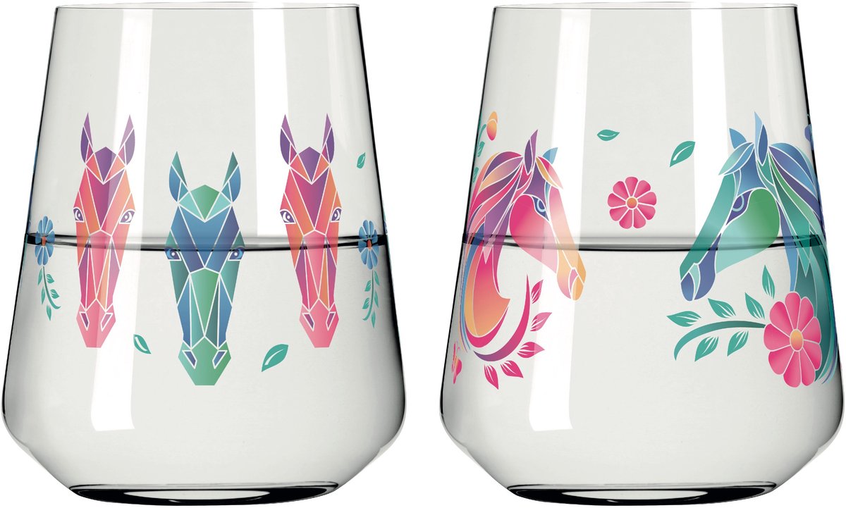 Ritzenhoff Waterglazen - Geometrisch Paard Design - 2 Stuks - Kristalglas - 510 ml - Drinkglazen voor Water, Limonade, Sap & Cocktails - Geschikt voor de Vaatwasser - Ruitersport - Paardensport - Made in Germany