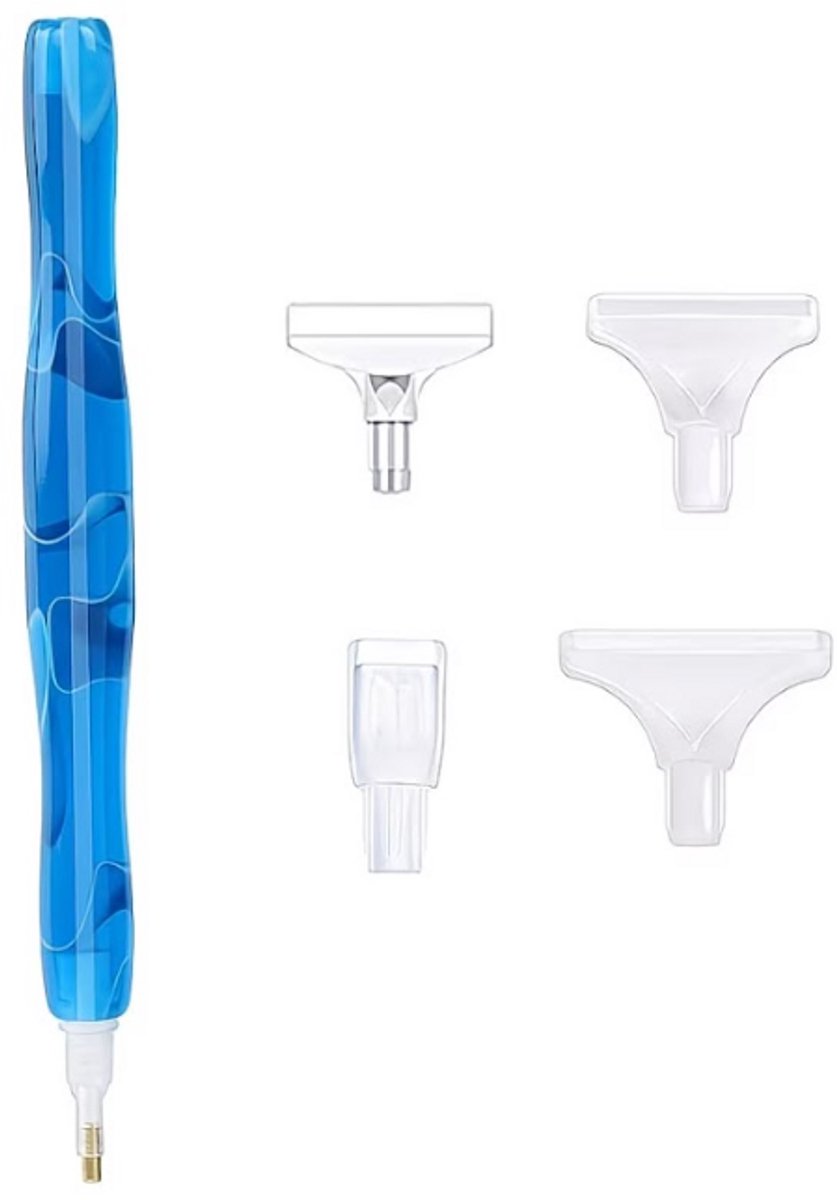 Blauwe diamond painting pennen set dames en heren met marmer effect handvat en verwisselbare kunststof boortjes voor meerdere steentjes plaatsen