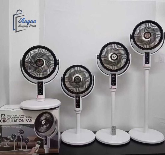 Multifunctionele ventilator F3 – verstelbare circulatieventilator 3-in-1 met afstandsbediening, oscillatie, stil, tafel/vloer/staand