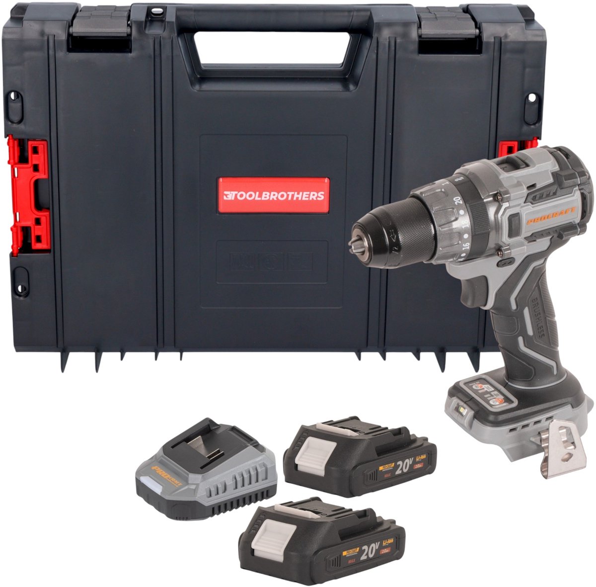 Procraft Industrial CD20Abb accu-klopboormachine 20 V 85 Nm + 2x accu 2,0 Ah + oplader + RHINO gereedschapskoffer