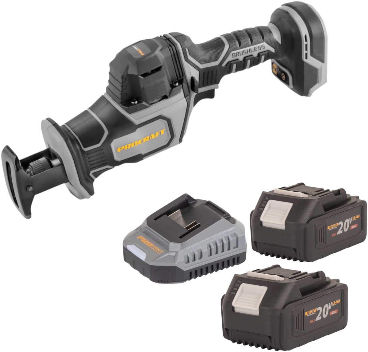 Procraft Industrial RS20Abb Recipro zaag 20 V borstelloos + 2x accu 4,0 Ah + oplader