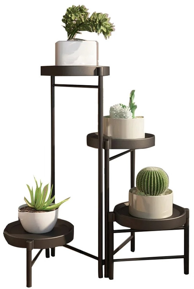 JAQZY Plantenstandaard - Draaibaar Ontwerp - 4 Lagen - Modern - Minimalistisch - Voor Binnen en Buiten - Metalen Frame - Zwart