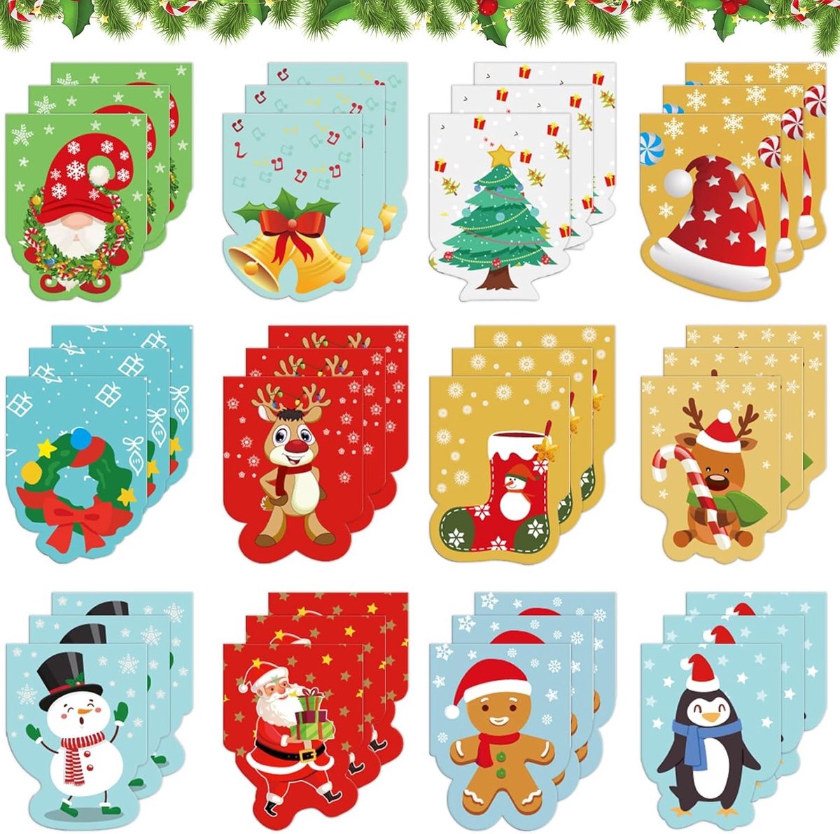 Kleurige Magnetische Boekenleggers voor Kinderen - 36 Stuks met Kerstthema: Santa, Sneeuwman, Rendier en Boom