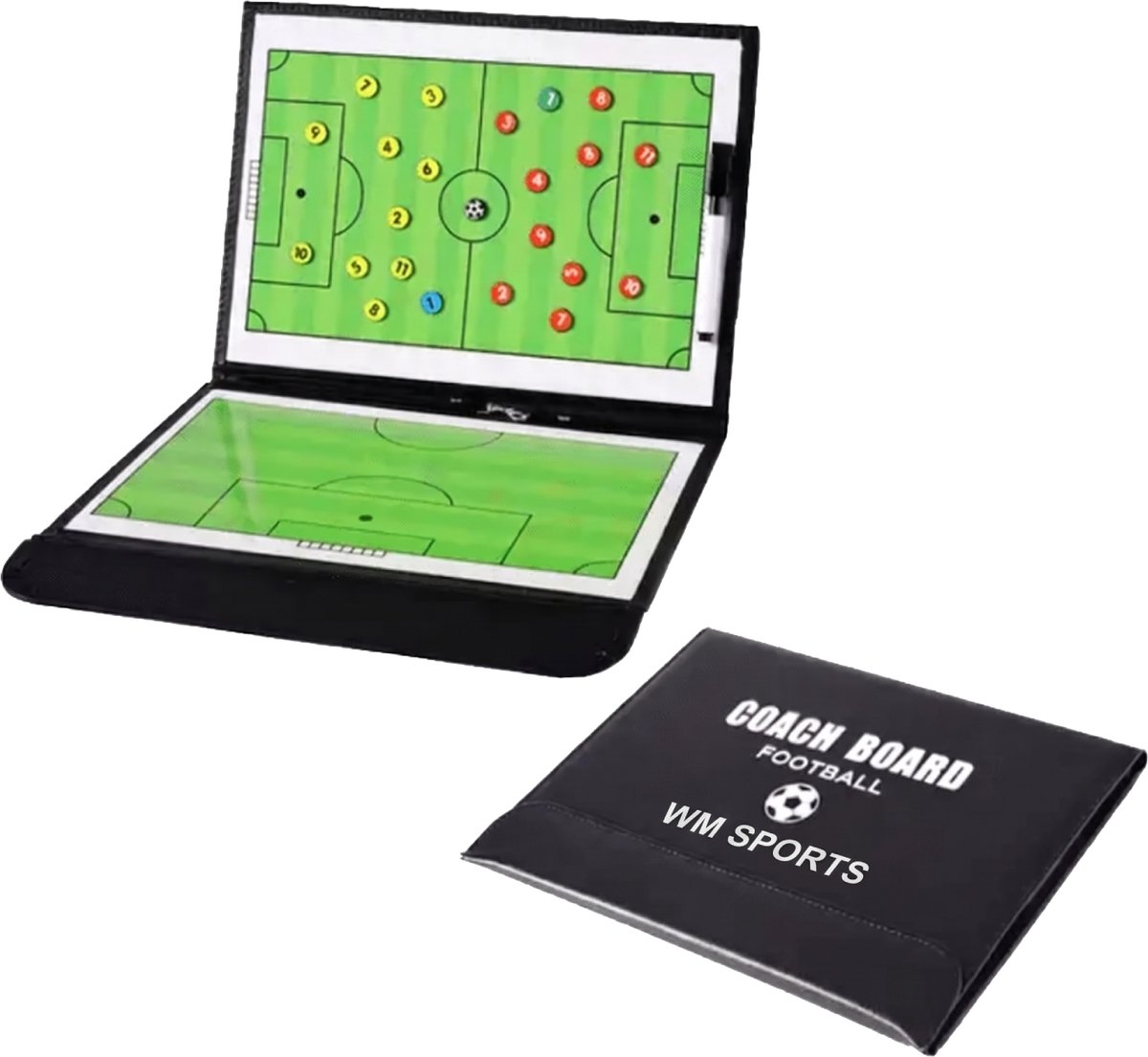 Tactiekbord voetbal - Tactiekborden - Coachbord - Coachboard - Coachmap - Tactiekmap voetbal - Half en geheel veld - Inclusief magneten en uitwisbare stift - Zwart, Zilver, Groen, Geel en Rood