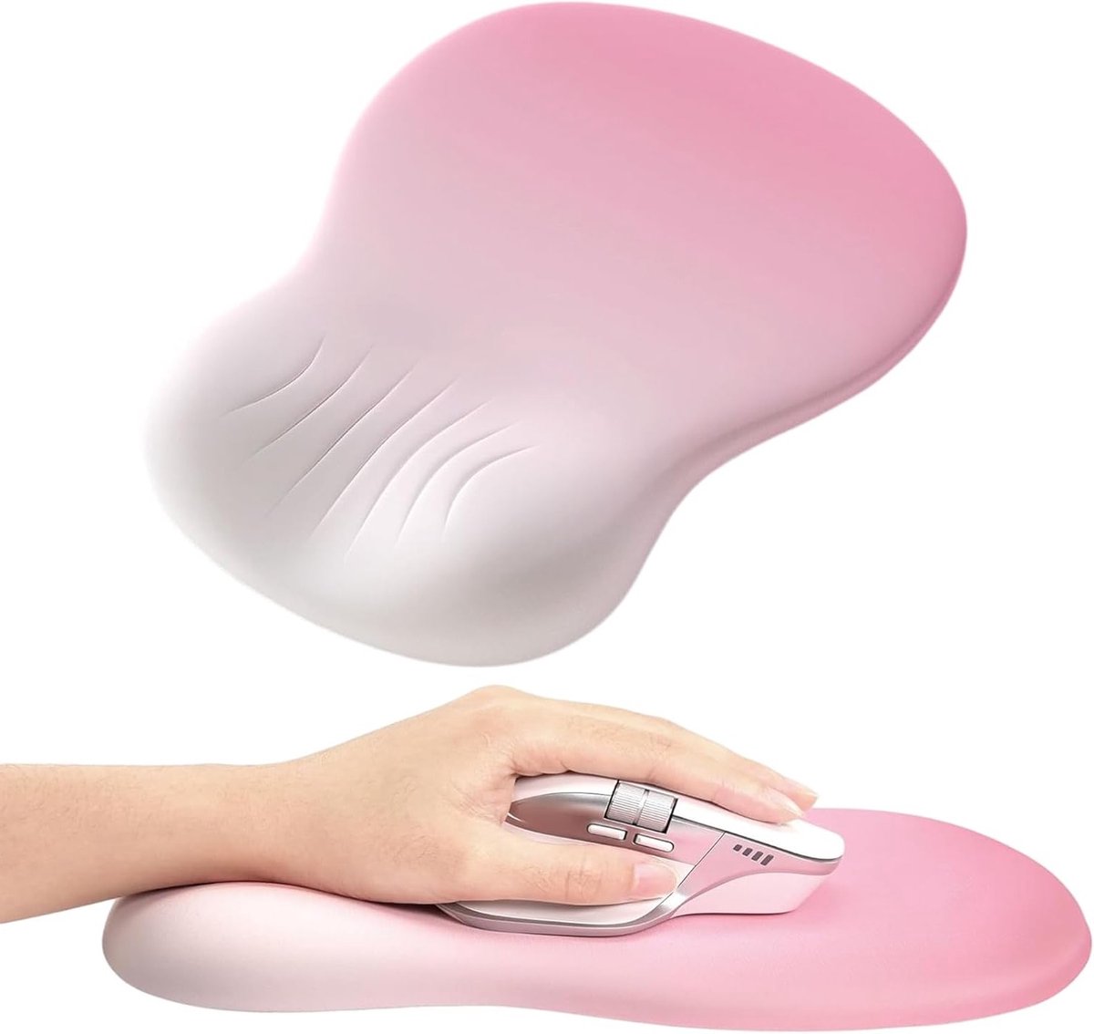Ergonomische muismat met polssteun van memory foam, antislip basis en gladde oppervlakte voor kantoor en gaming, roze, 28 x 20 cm