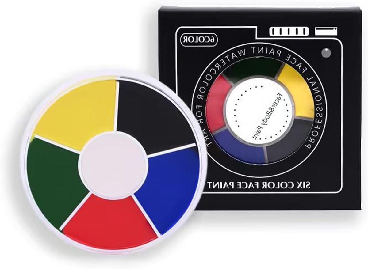 Make-uppalet met 6 kleuren voor gezichtsschildering: zwart, rood, blauw, wit, geel, groen - Perfect voor festivals, themafeesten en carnaval in Nederland, Duitsland en meer