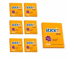 Stick'n 6 grote memoblokken - 101x101mm - extra sticky notes - gelinieerd, oranje - 6 x 90 memoblaadjes