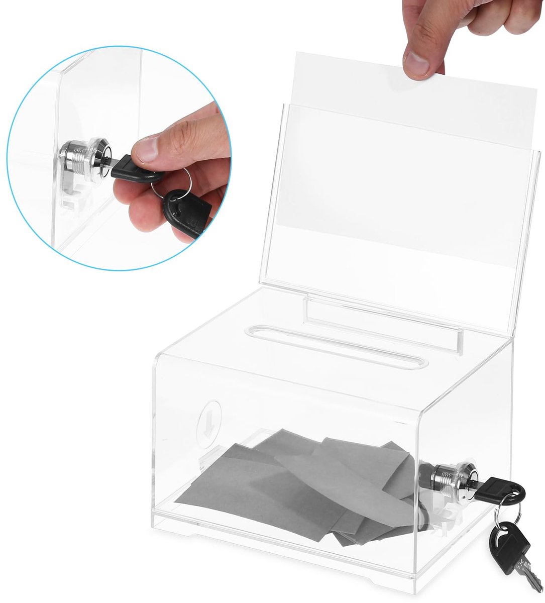 carmdering - Transparante Acryl Box - Veilige Stemkastje - Donatiebox - Afsluitbaar Mechanisch Slot - Grote Kaartspleet - Acryl - Volledig Transparant - Multifunctioneel Voor Evenementen - 2 Stuks