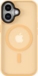 Coque dorée avec dos en verre dépoli, découpe pour appareil photo et cercle MagSafe.