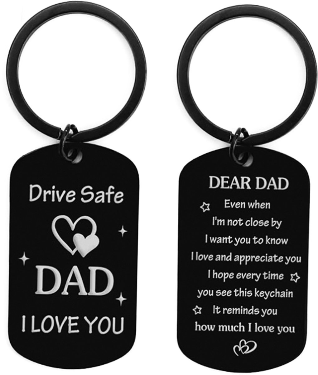 Travel Cords - Sleutelhanger Vaderdag Cadeau – Zwart Metaal – Dubbelzijdige Bedrukking – “Drive Safe Dad I Love You” – Autosleutel Accessoire voor Vader