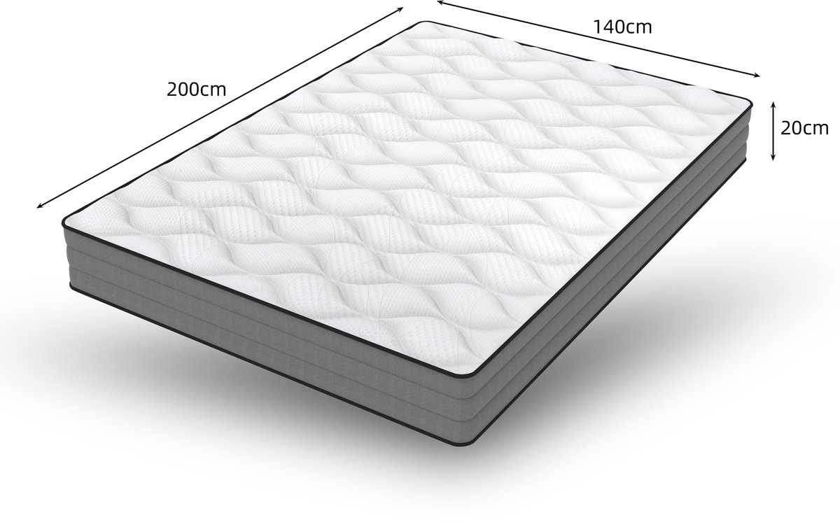 Taschenvering Matras 140x200 cm – H3/H4 – 7 Zones Ergonomisch – 20 cm Hoog – ÖKO-TEX Gecertificeerd – Afneembare & Wasbare Hoes