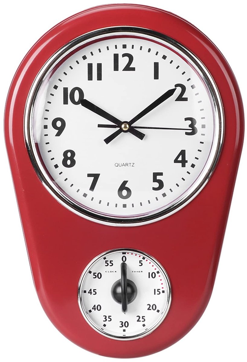 Retro Wandklok - Vintage Keukenklok in Rood voor Woonkamer Decoratie