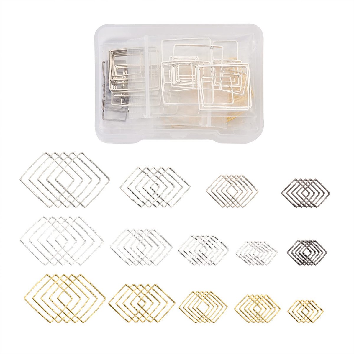 Allecto - Messing Open Bezel Charm Set - 84-delige Sieraden Set - Vierkante en Rhombus Link Ringen - Creatief Knutselen - Sieraden Maken - Geschikt...