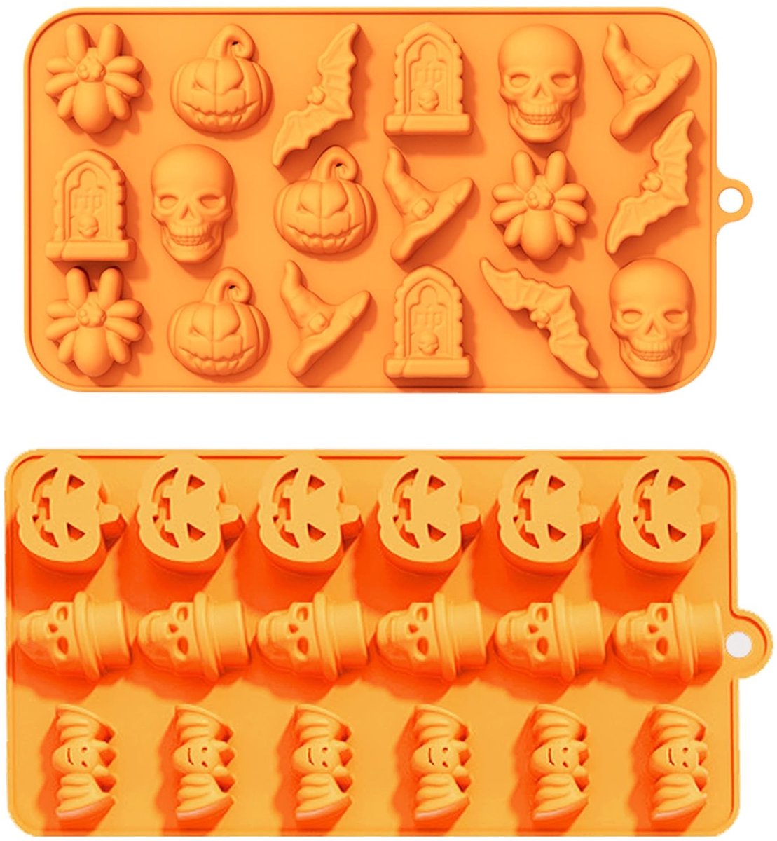 Allecto - Halloween Chocolade Mallen - Siliconen Mallen - Feestelijke Motieven - 2 Stuks - Voor Chocolade en Snoep - Ideaal voor Halloween - Geschi...