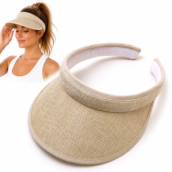 Zonneklep Dames - UV-Beschermende Zonnehoed met Brede Rand - Verstelbaar & Comfortabel - Strandhoed - Sportieve Zonnekleppen - Zomer & Buiten - Voor Tennis, Wandelen, Hardlopen, Strand, Fietsen en Vissen - Beige - SOLLBRY®