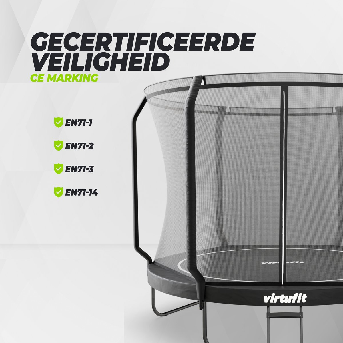 VirtuFit Premium Trampoline met Veiligheidsnet - Ø 305 cm Diameter - Incl. Beschermrand - Extra Veilig - Gratis trap - Water- en UV-bestendig - Max. 150 kg - Voor Kinderen en Volwassenen - Zwart — afbeelding 9