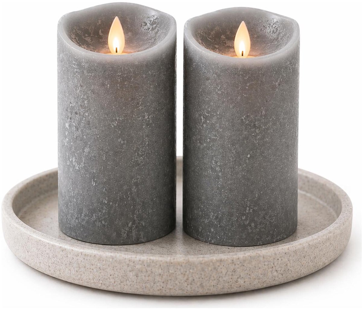 Anna's Collection Led kaars/stompkaars - 2x - grijs - H15 x D7,5 cm - wax - bewegende vlam