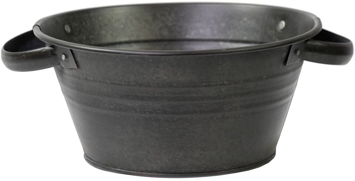 Mega Collections Teil Bloempot/plantenpot - zink - zwart - rond - D26 x H12.5 cm