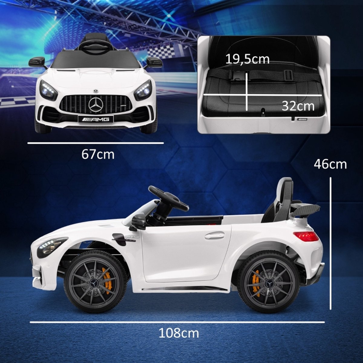 Kinder Elektrische Auto - Wit - Mercedes AMG GTR - Afstandsbediening