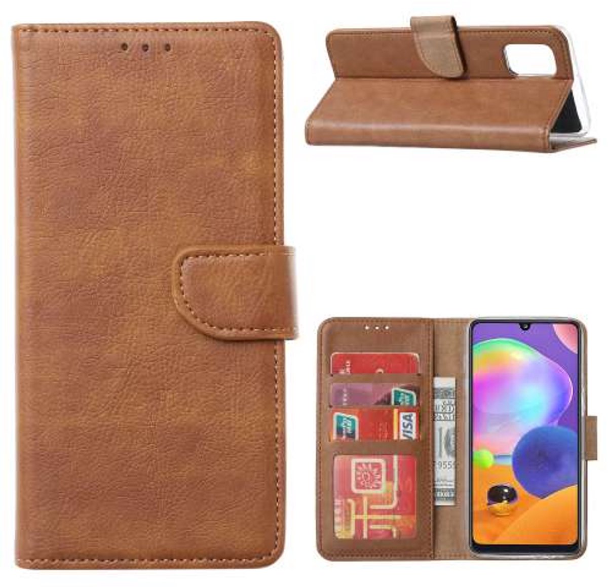 Book Cover Samsung Galaxy A02s Bruin met Standaard