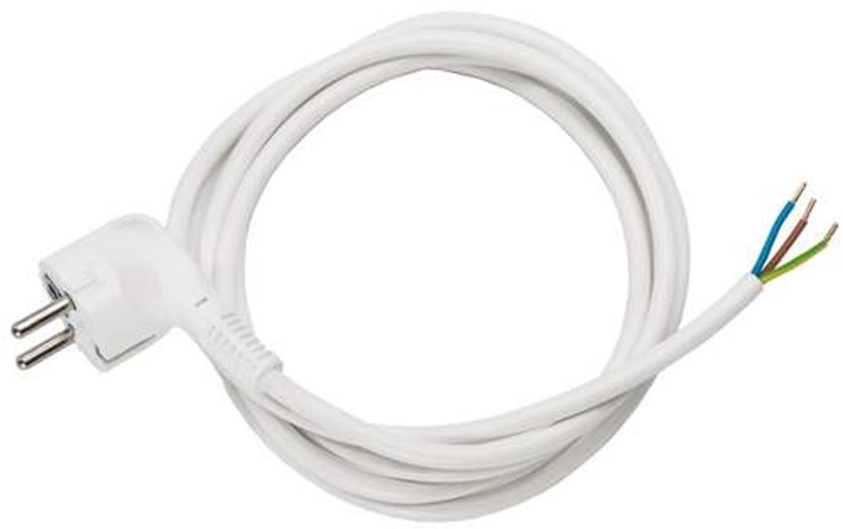 Universeel haakse randaarde stekker haaks met aansluitsnoer 3x 1 mm l=5m wit