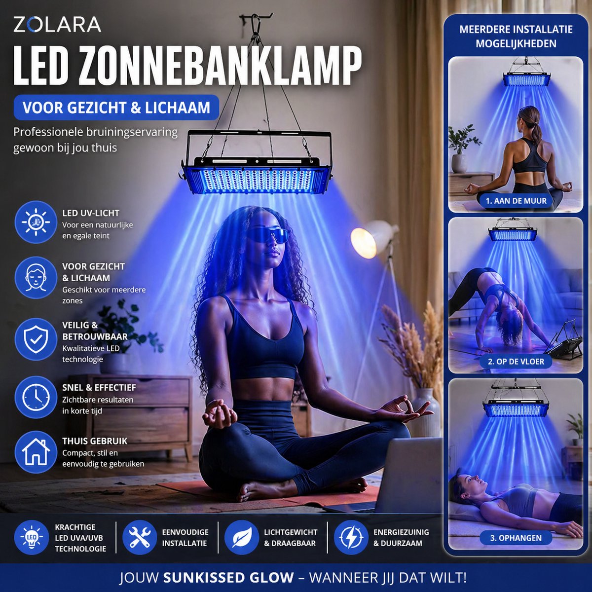 Zolara Gezichtsbruiner - UV Lamp - LED Zonnebanklamp voor Gezicht en Hals - Bruiningslamp voor Binnen - Compacte Tanning Lamp - Thuisgebruik - Zelfbruiner