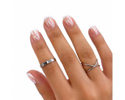 Joyage zelfklevende Plaknagels zonder lijm - 24st - Chrome french - Press On Nails kort - Plaknagels zelfklevende - Plak nagels plakkers - Nepnagels valse nagels Kunstnagels nep nagels - Starterspakket Press on nagels - Nail Art nagel tips fake nails