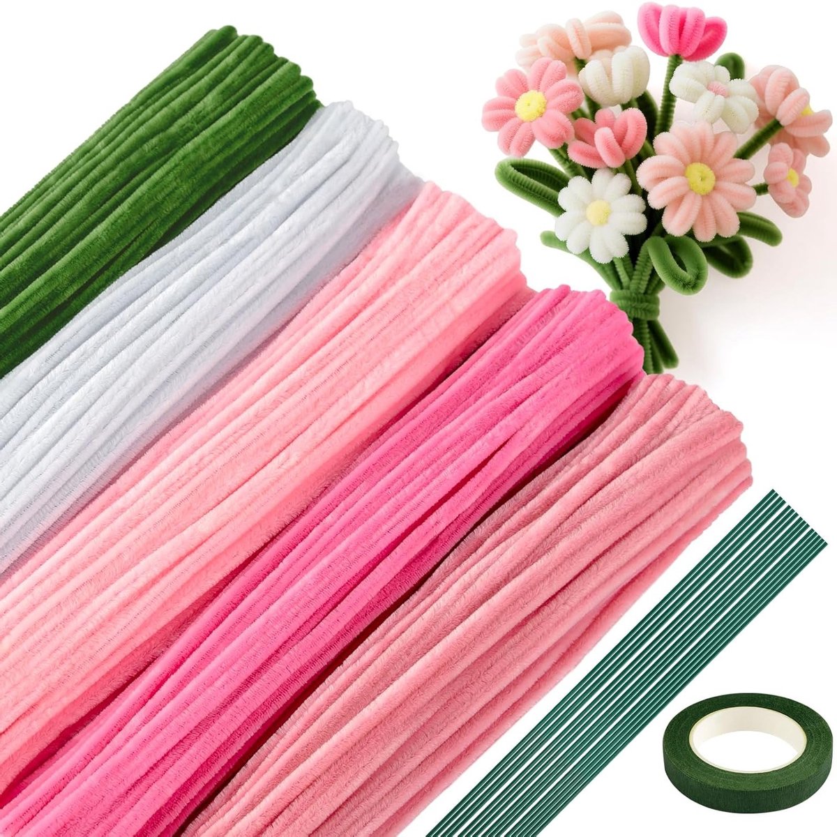 521-delige Pijpreiniger Knutselset in 5 Pastelkleuren voor Creatieve Projecten en Bloemschikken met Bloemdraden en Tuinaccessoires