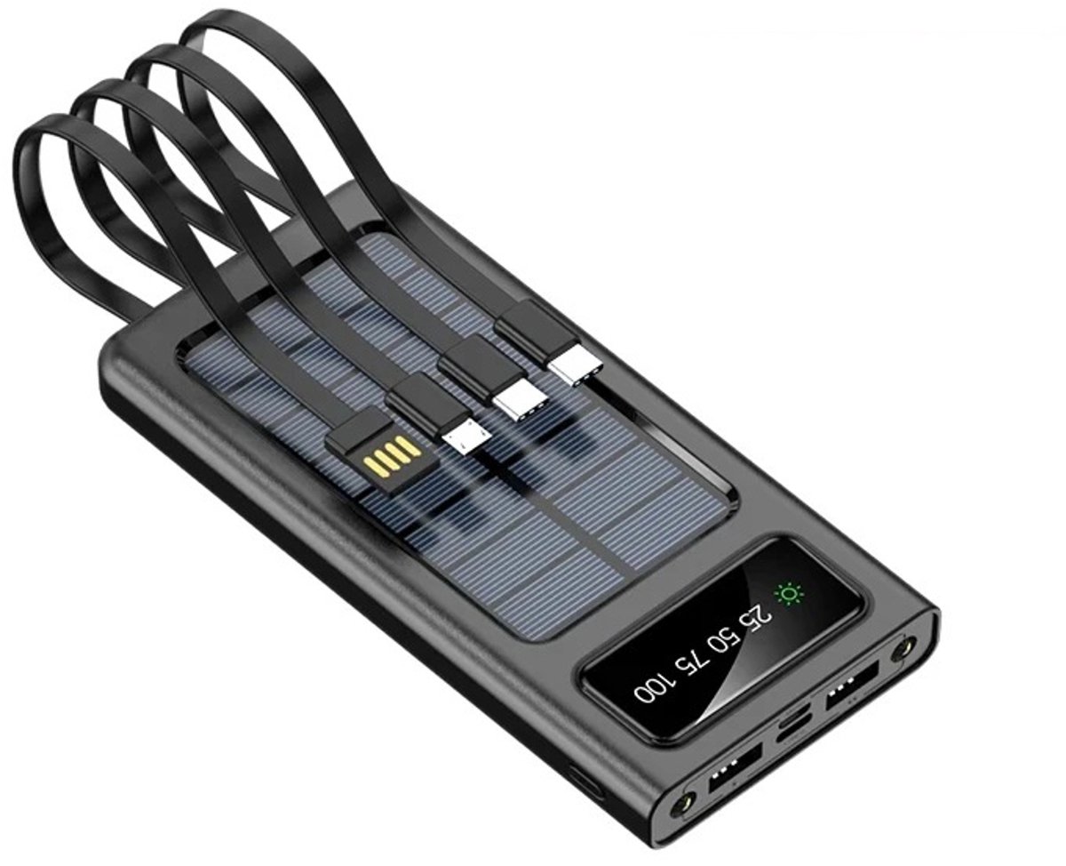 Evy24 Powerbank Zonne-energie - Solar Powerbank - 20.000 mAh - Met Zaklamp - 20W Snellader - Batterij-indicator - Outdoor - Zwart