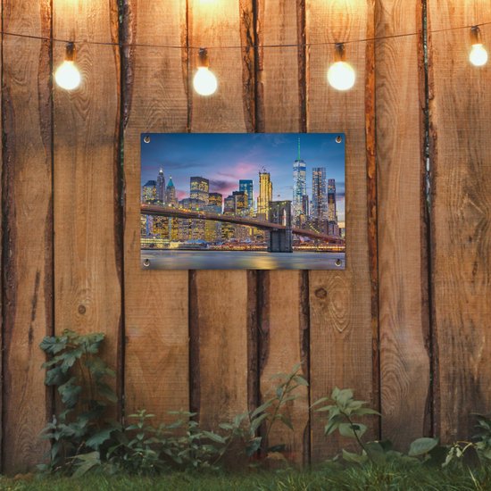 Décoration de jardin New York - Pont de Brooklyn - Nuit - 60x40 cm - Poster jardin - Toile jardin - Poster extérieur