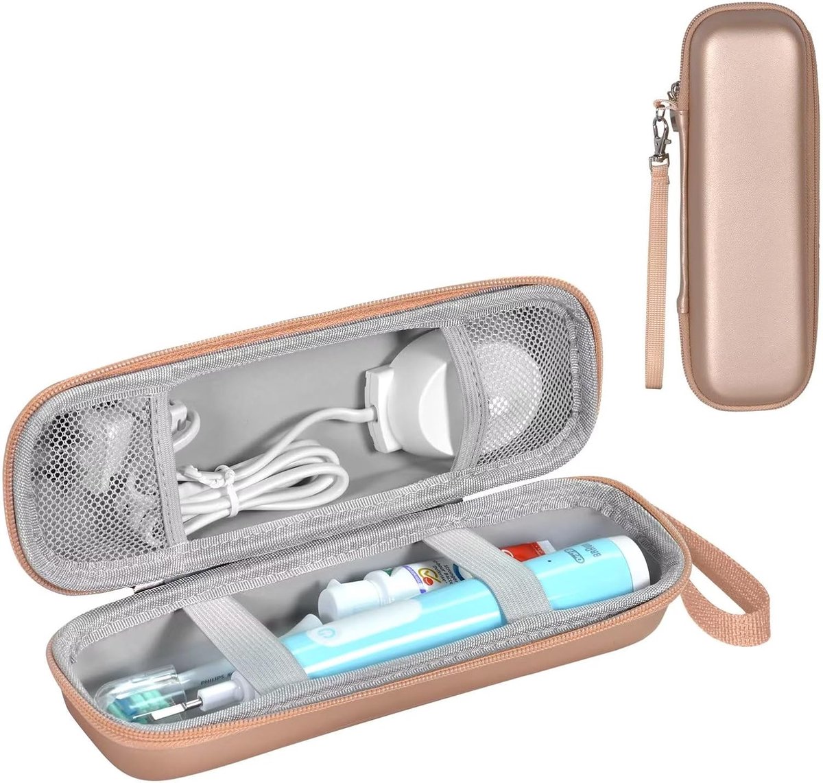 Reisetui Geschikt voor Oral-B/Oral-B Pro 1000 1500 5000 7000 7500 6000 9600/Philips Sonicare 4100 5100 1100 6100 5300 elektrische tandenborstels, draagbare harde beschermhoes (goud). — afbeelding 1