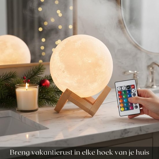 HEZIVO® Maanlamp - 3D Nachtlamp - Maan Lampje - Taffellamp LED - USB Oplaadbaar - 16 Kleuren van hezivo — afbeelding 3