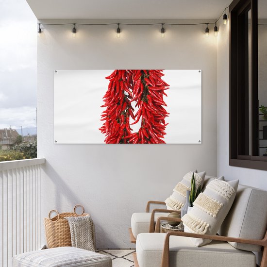 Décoration murale d'extérieur Une guirlande de piments de Cayenne ou Capsicum frutescens - 160x80 cm - Toile jardin - Poster extérieur