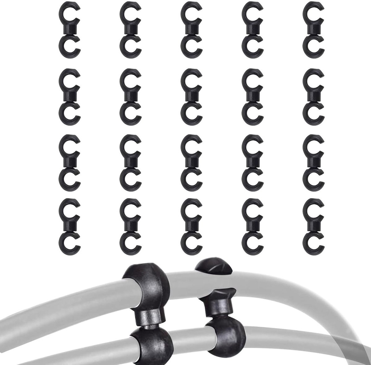 Verstelbare S-Haak Clips voor Fietskabels, Rotating S-Haken, 20 Stuks voor Remkabels en Accessoires (Zwart)