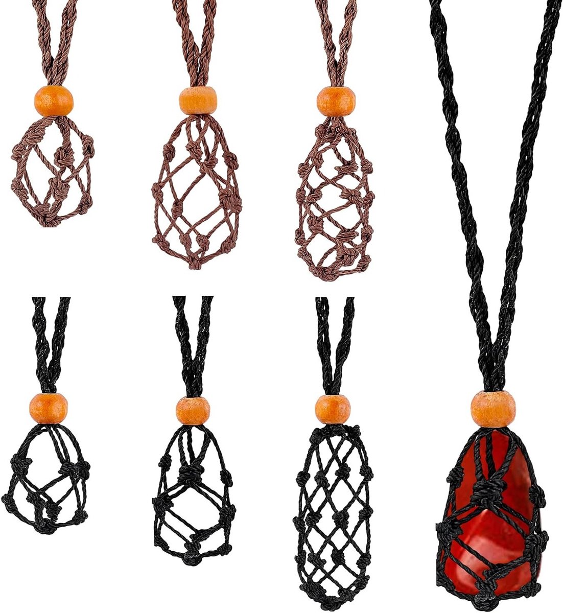 6 Stuks Lege Hanger voor Edelstenen - Verstelbare Katoenen Ketting met Kralen en Haken voor DIY Sieraden, Armbanden en Kettingen