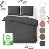 Housse de couette avec fermeture éclair - Percale de Katoen 200 fils qualité hôtelière - 200x220 cm + 2 taies d'oreiller 60x70 cm - Anthracite
