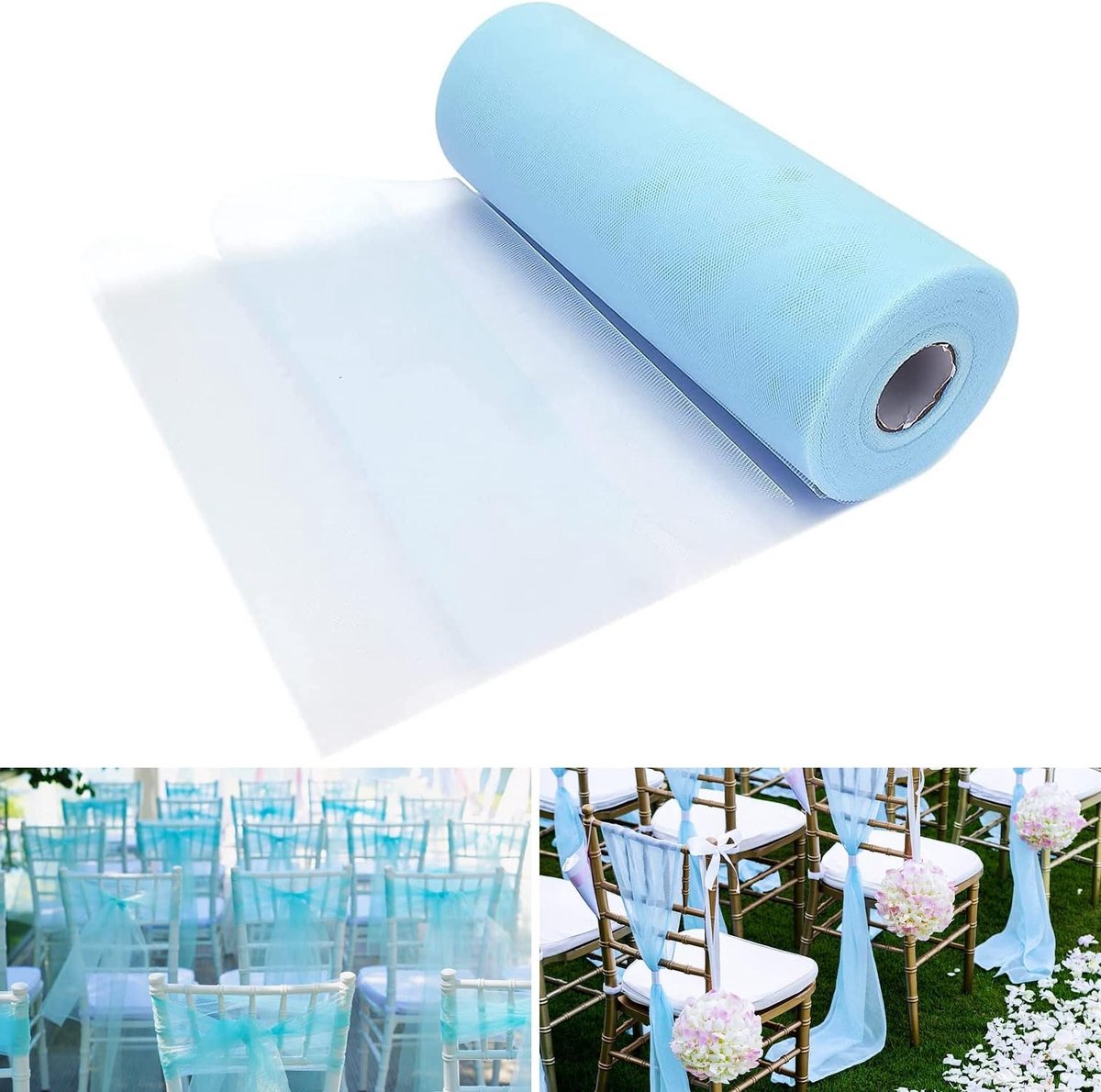 Tulle Rol 30 cm x 91.4 m voor Bruiloft Decoratie, Tafelloper en DIY Tutu Rok, Blauw Tulle Stof