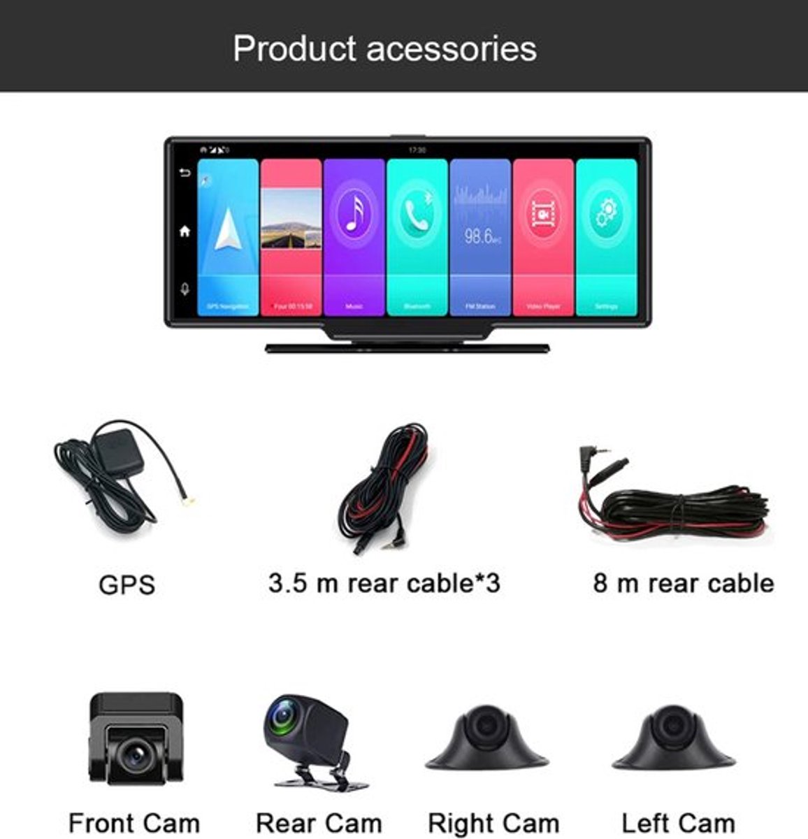 Dashcam voor Auto - 10.26" 4G Android 9 Dashcam - 360° Panoramisch Beeld - GPS Navigatie - 4G Camera - ADAS Rijhulp - WiFi - Parkeermodus - G-Sensor - Loop Recording - Zwart