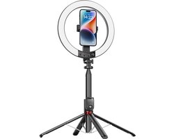 Mobzi 3-in-1 Selfie Stick Tripod with LED Ring Light | Extendable Bluetooth Remote | Adjustable Phone Holder for TikTok, YouTube, Live Streaming & Video Calls.