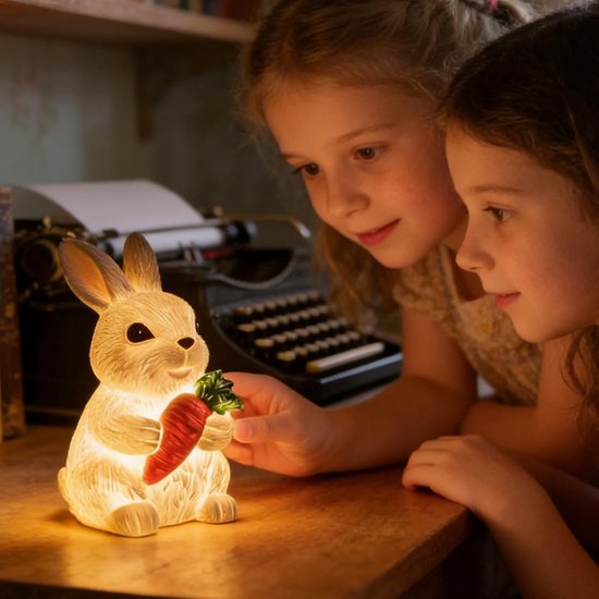 Konijn Nachtlampje - Paashaas Lamp Beeldje - Slaapkamer Verlichting - Zachte Gloed - 8x10x8 cm - Wit — afbeelding 2