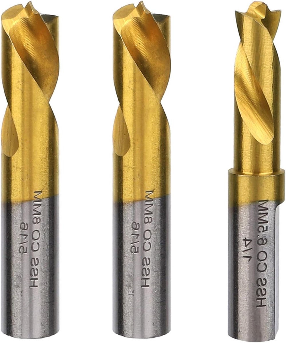 Set van 3 Spot Weld Boorbits, 6.5mm en 8mm HSS, Titanium Coated voor het Verwijderen van Spotlasnaden en Lastechnieken