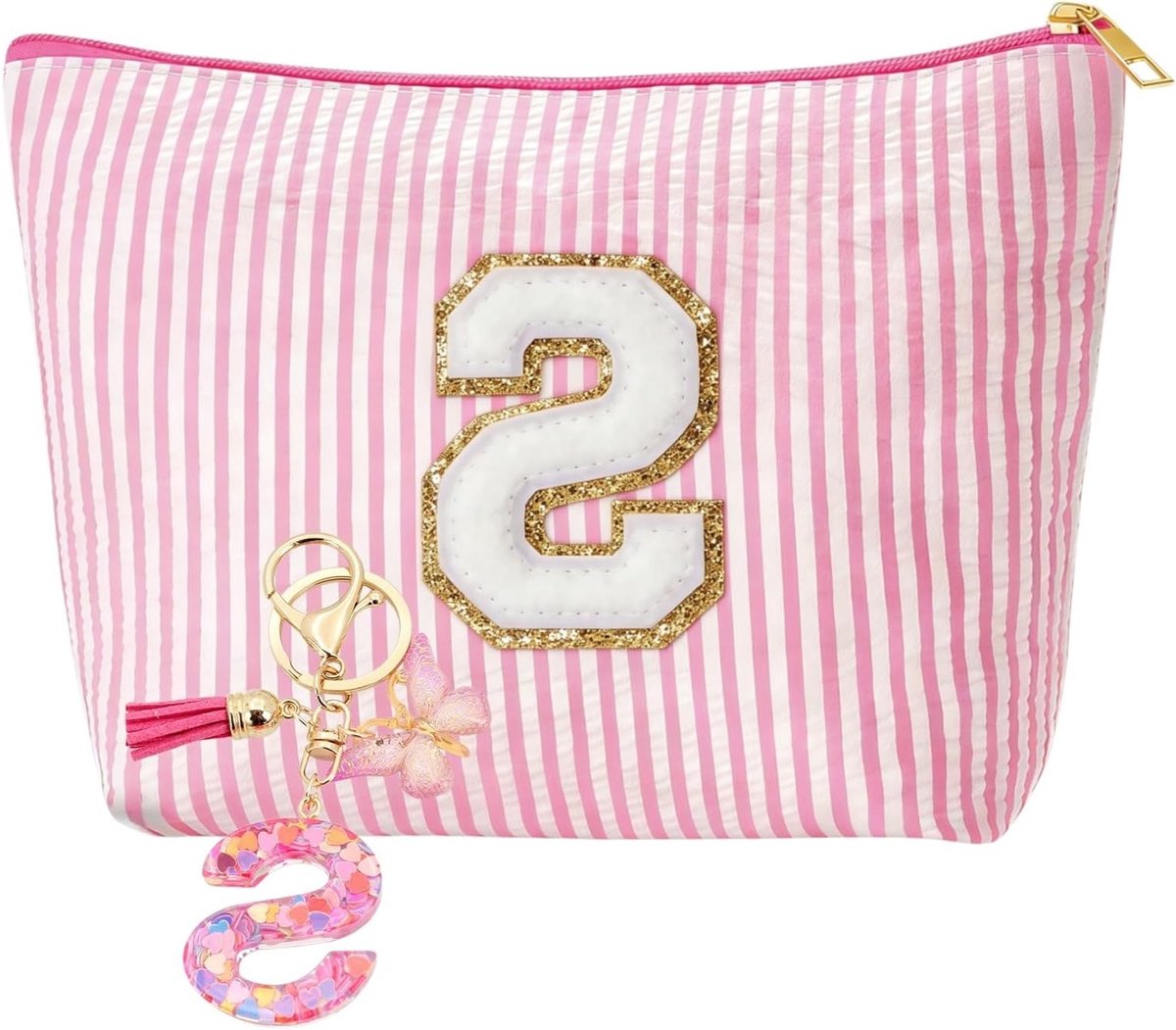 Persoonlijke Make-up Tas met Sleutelhanger en Initialen, Perfecte Cadeaus voor Moeders, Vriendinnen en Zussen, Roze Bohemian Stijl