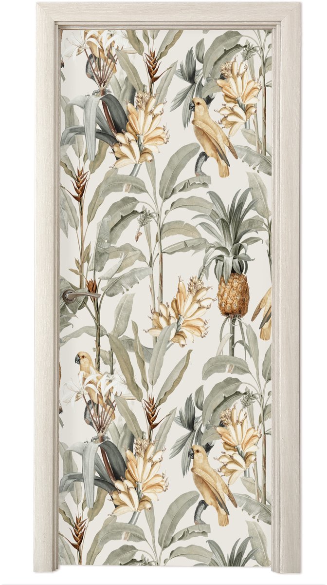 Deurposter 90x235 cm - Deursticker Bloem - Ananas - Tropisch - Meubelfolie zelfklevend - D