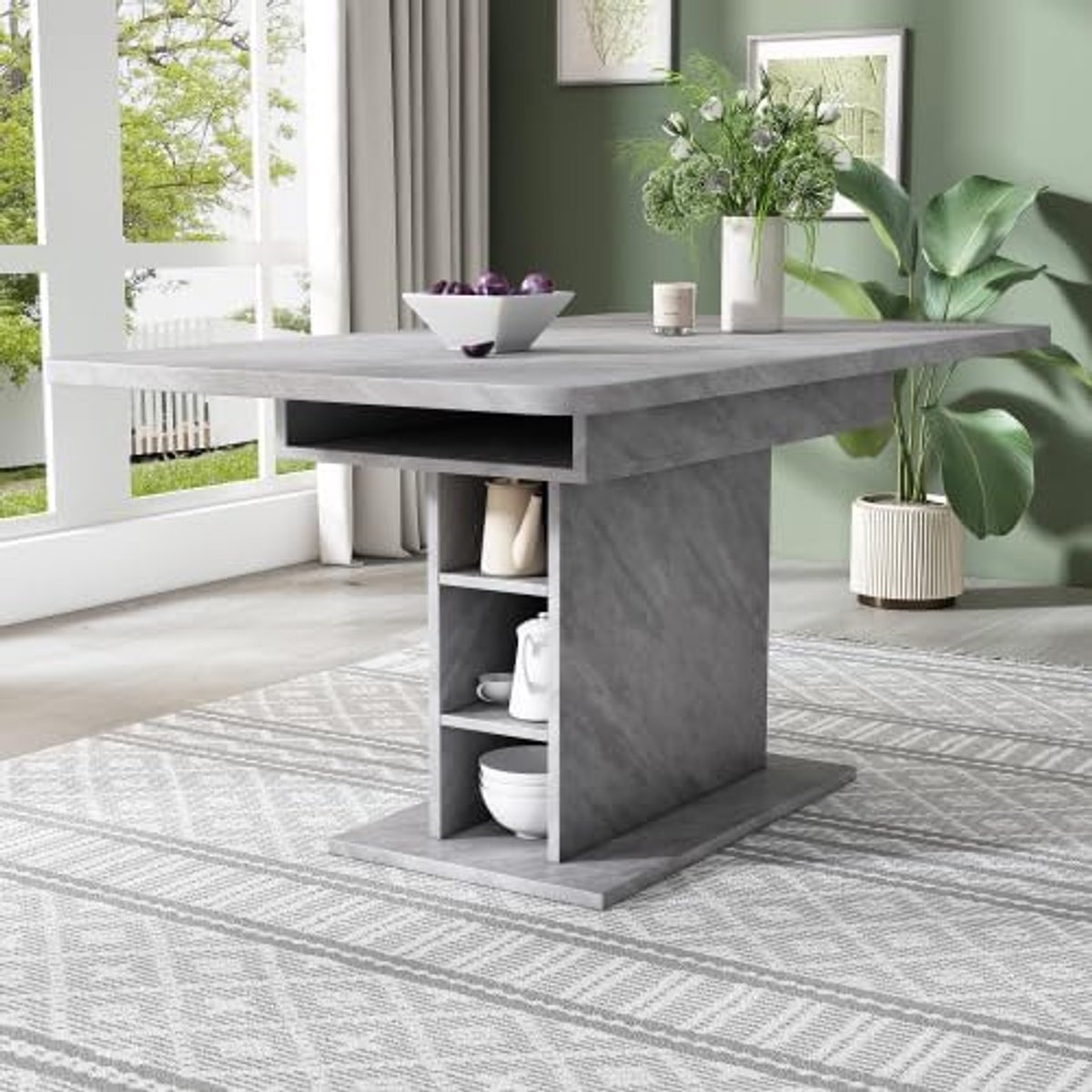 Urban Flex Uitschuifbare Eettafel met Opbergruimte & Industrieel Beton-Design - 130 x 70 x 75 cm