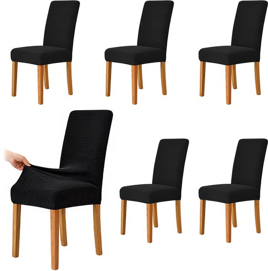 Eetkamerstoelhoezen – 6-pack – Stoelhoezen – Decoratieve zithoezen – Elastische stoelhoezen – Afneembaar & wasbaar – Eenvoudig te reinigen – Geschikt voor eetkamers, keukens, feesten en hotels –L/B/H: 38–48 / 38–48 / 47–58 cm