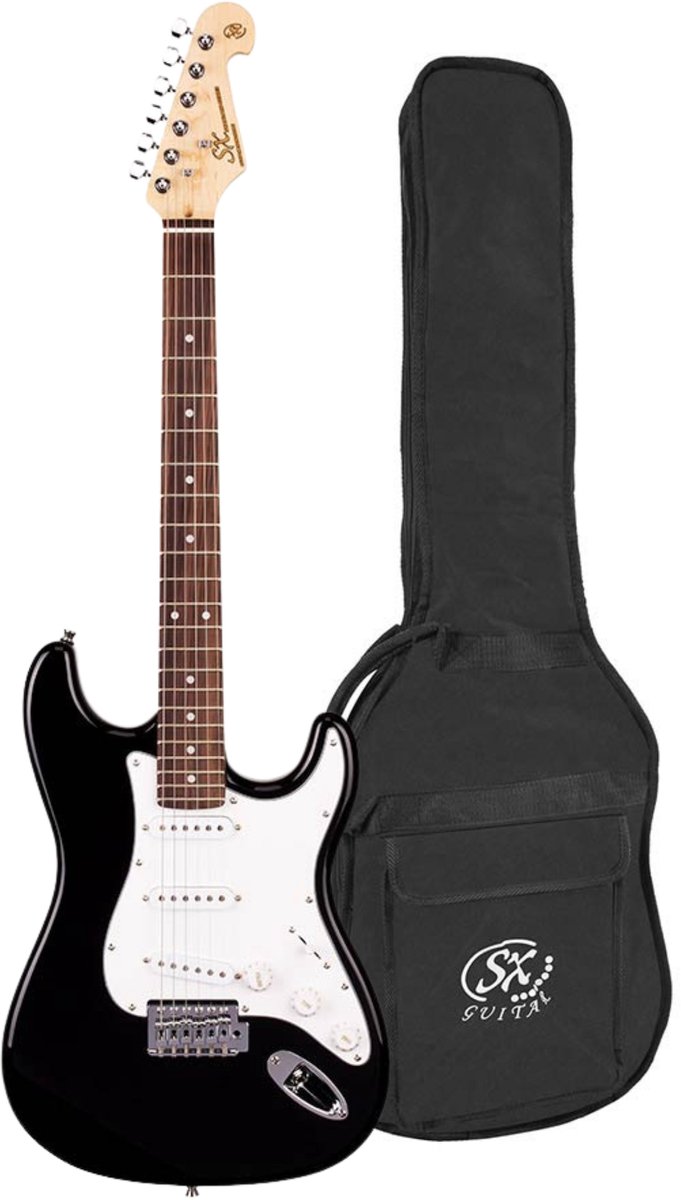 Elektrische gitaar - SX ED1 - ST-model - 3x Single Coil - Vintage Tremolo - 22 frets - Zwart - Inclusief gigbag